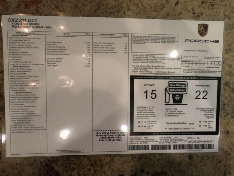 2002 Porsche 911 2Dr Carrera Gt2 Turbo 6-Spd Manual